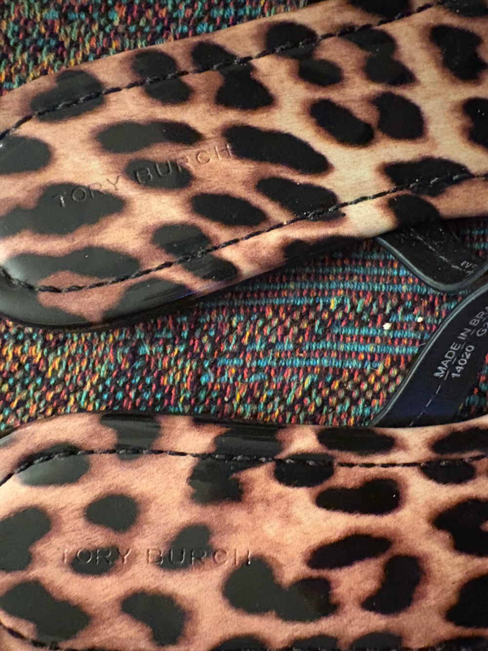 Tory Burch Miller Leopard Print Logo Thong Sandals - Brown & Black - Picture 3 of 5